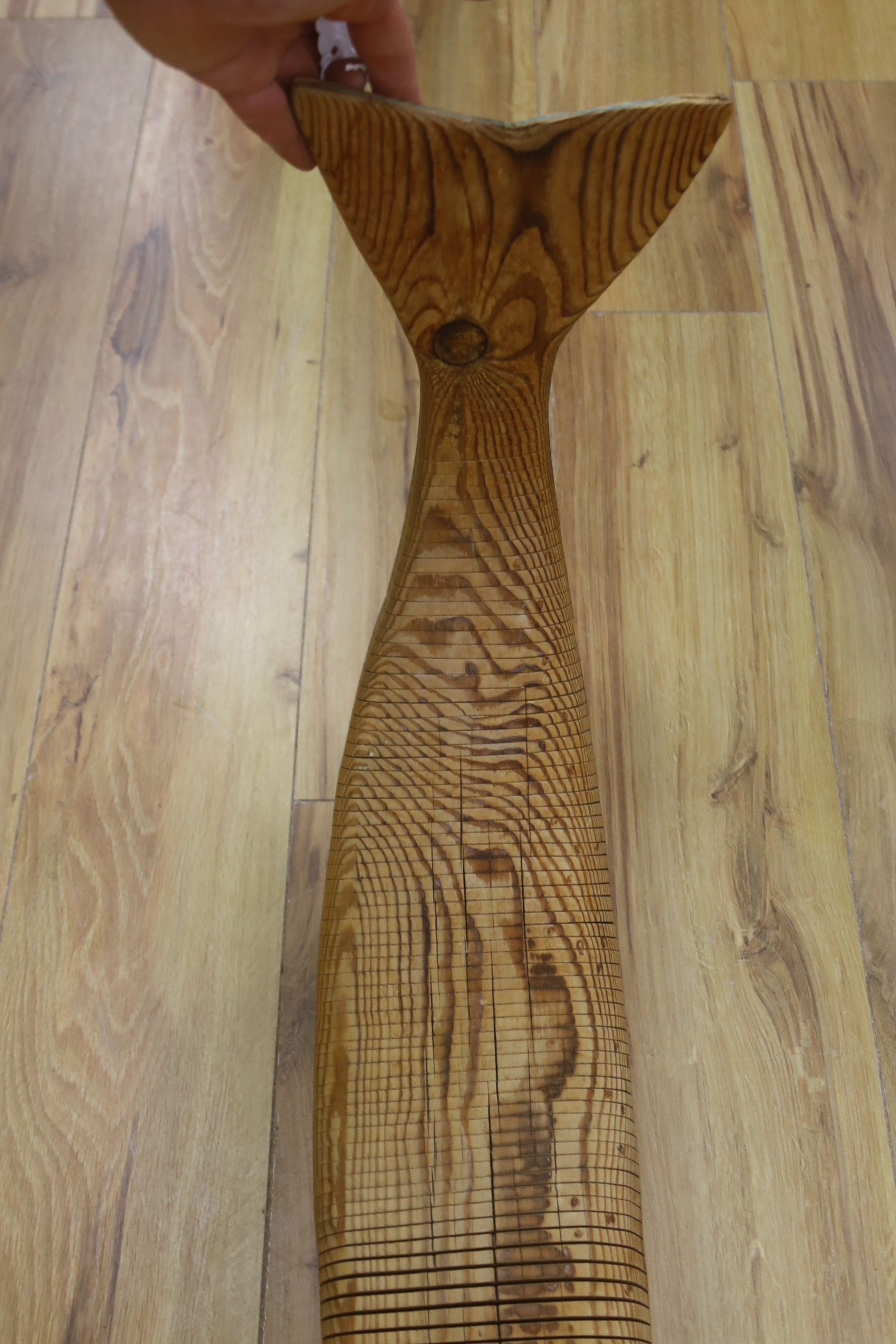 A large articulated pine model of a pike, 98cm